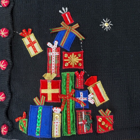 Tiara International Christmas sweater XL Santa sleigh reindeer gifts sequin knit - Picture 4 of 8